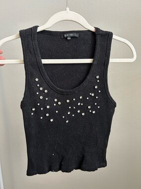 Love Tree Black Ribbed Tank with Rhinestone Studs